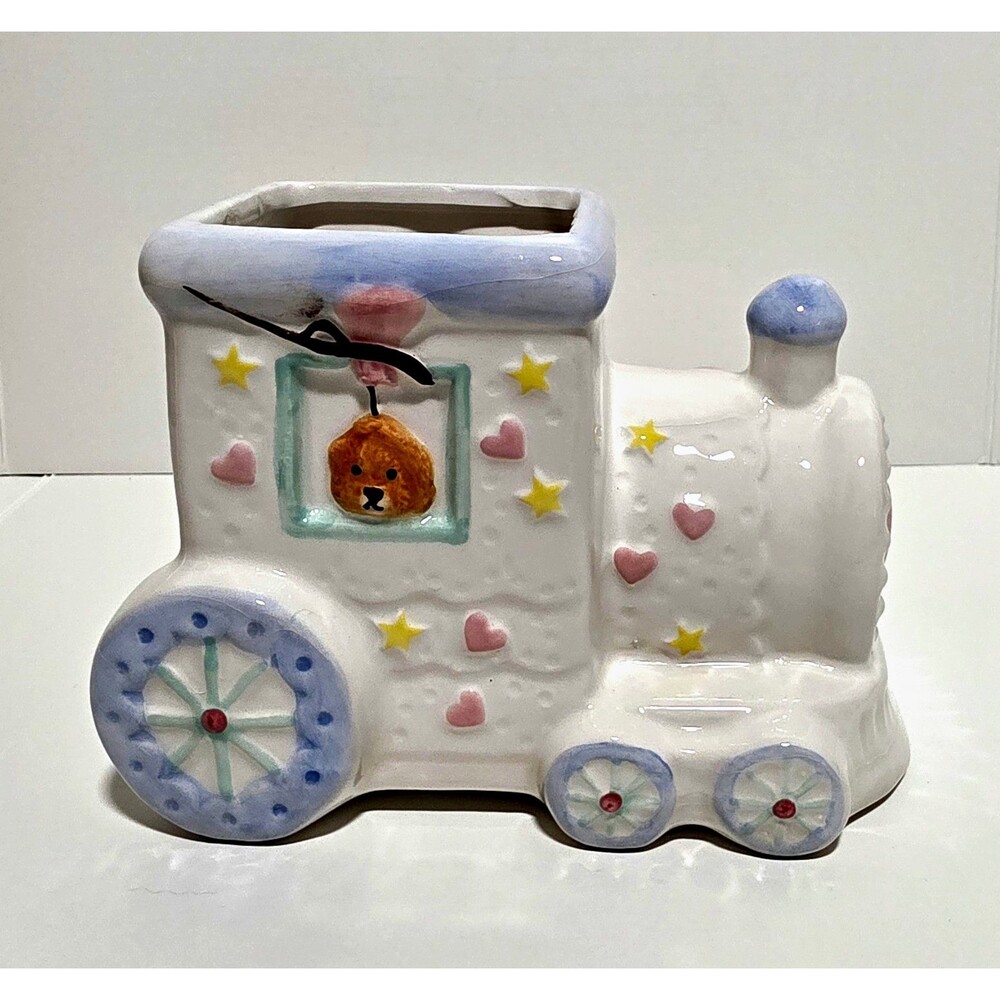 Vintage BURTON + BURTON Ceramic Train Planter Bear for Nursery